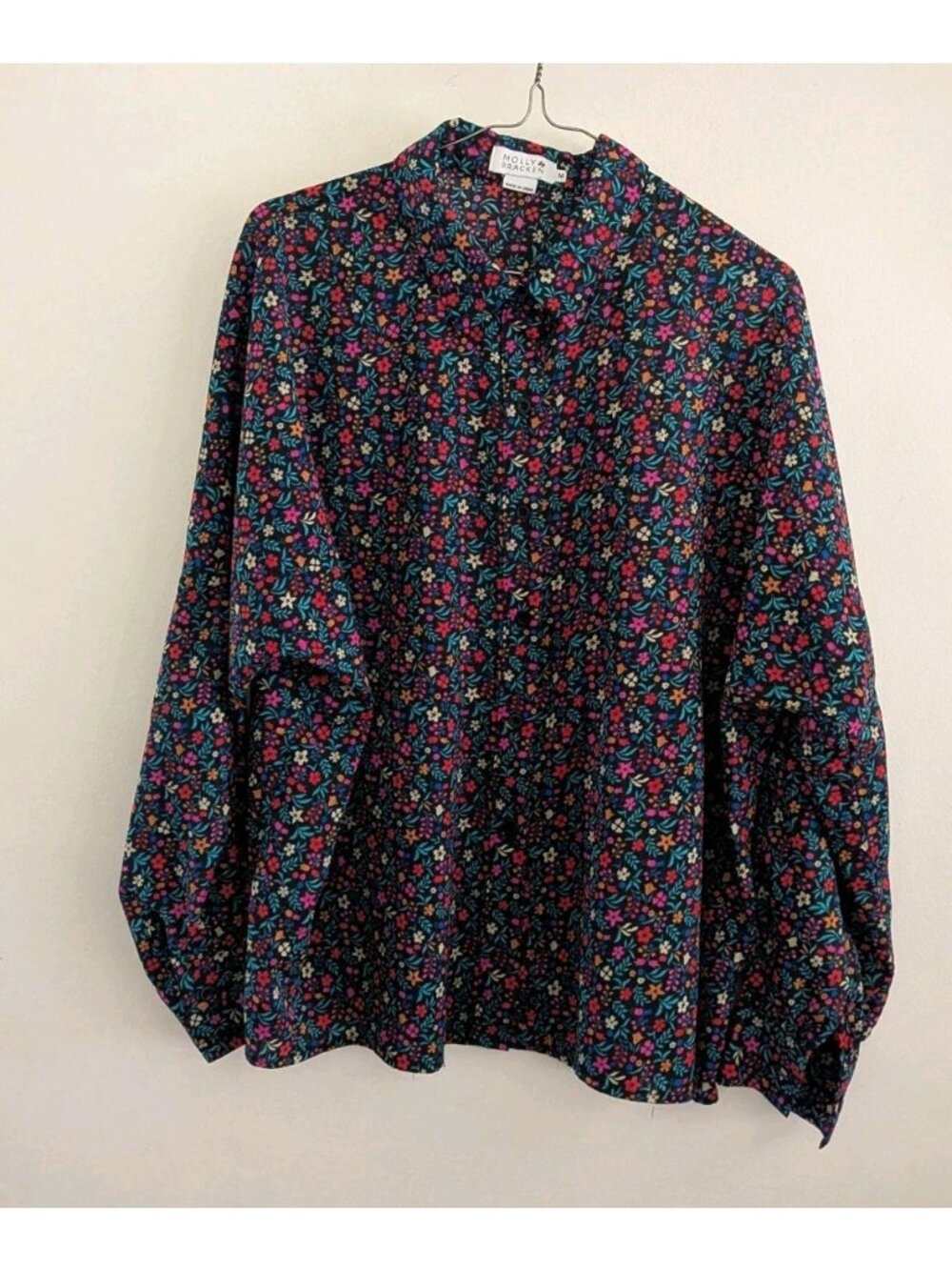 Molly Bracken Floral Button Down Shirt Medium Dark Cottagecore Boho Blouse M